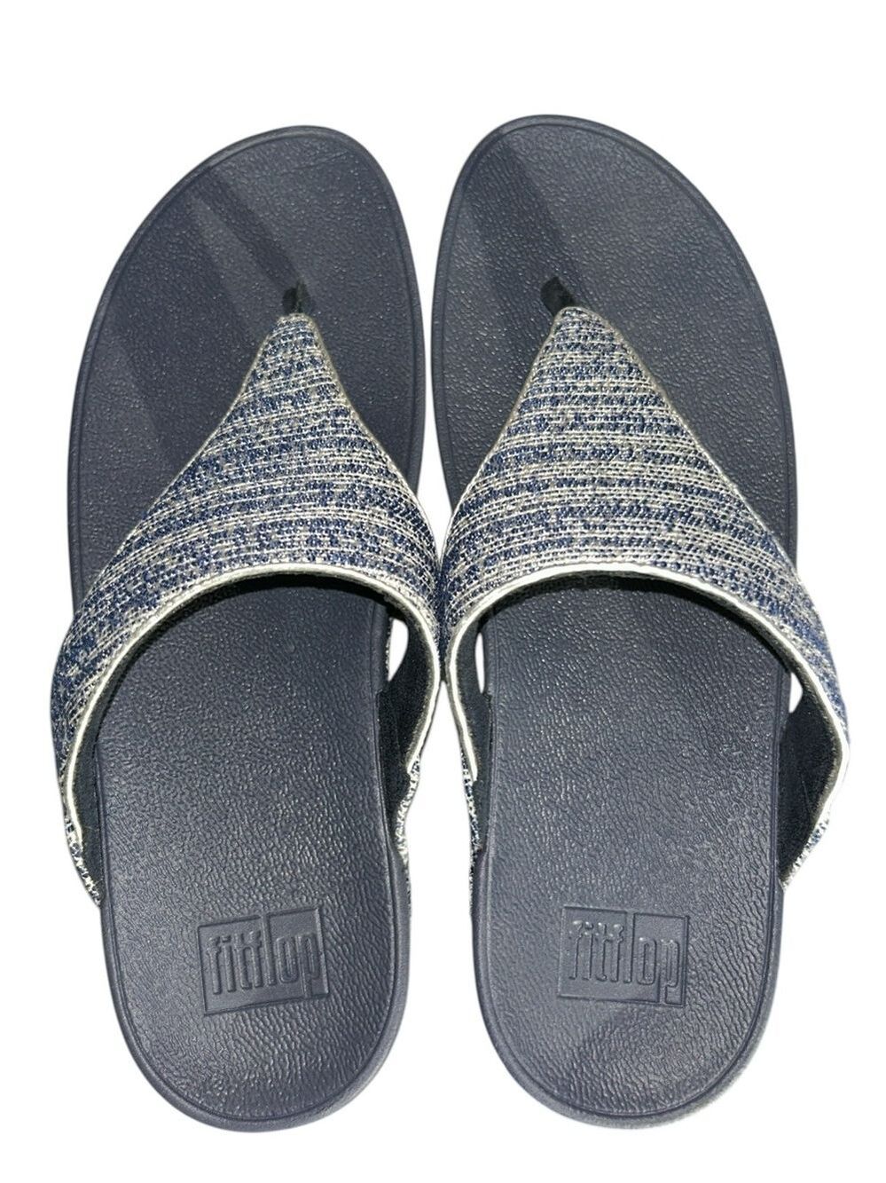 FitFlop Lulu Shimmerweave Toe Post Sandals in Midnight Navy Mix Size 10 - Picture 7 of 10